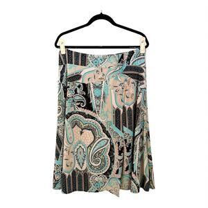 Carol Little Black Turquoise Paisley Midi Skirt - Size XL